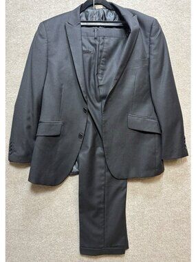 Profile Suit Men's 2 Piece Black Slim Fit Pinstripe 40 Chest 34 Waist Pant GUC